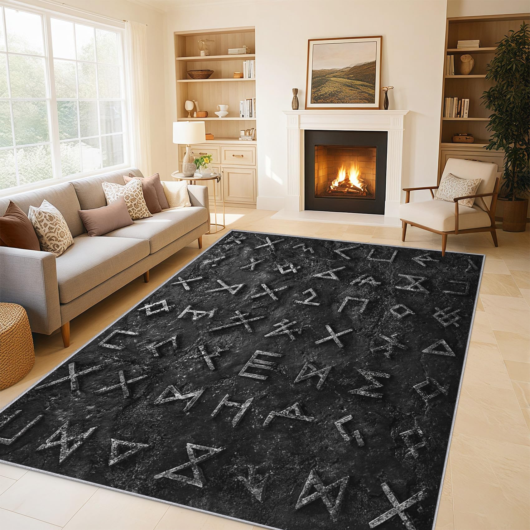 Tapis de chambre runes viking doux pour sol glissant 50x80