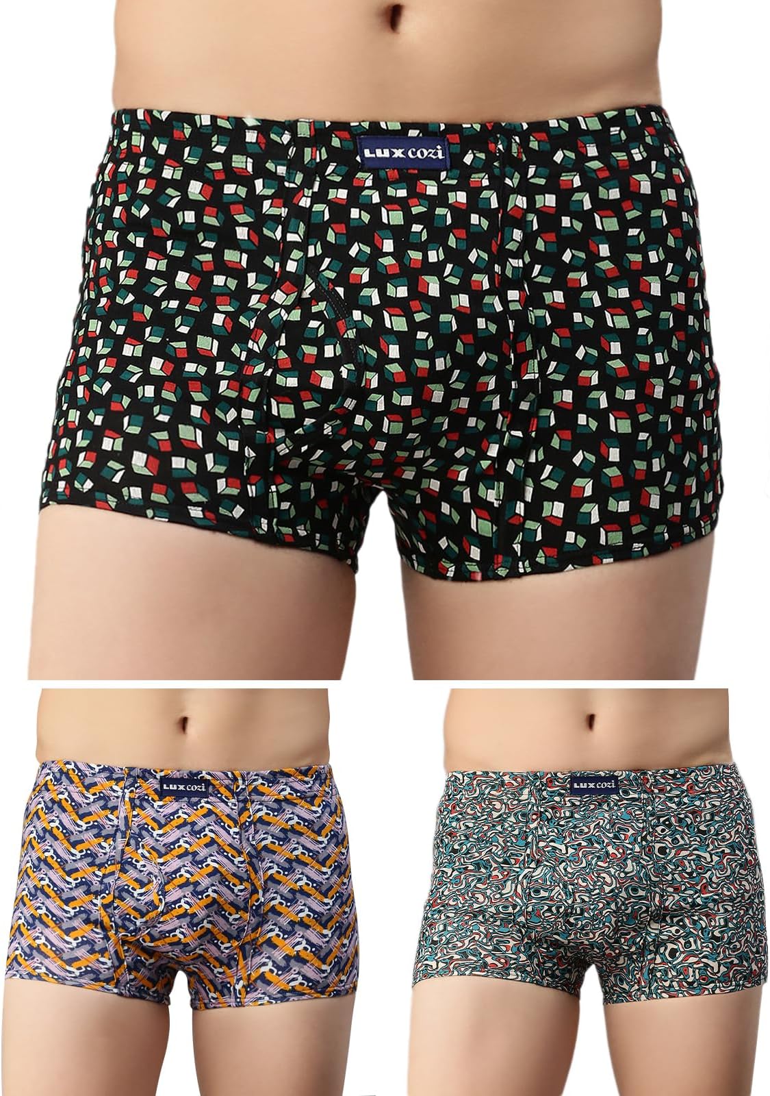 Lux Cozi Men's Assorted Inner Elastic Semi Long Printed Trunk| Printed Mini Trunk for Men (Color & Prints May Vary)