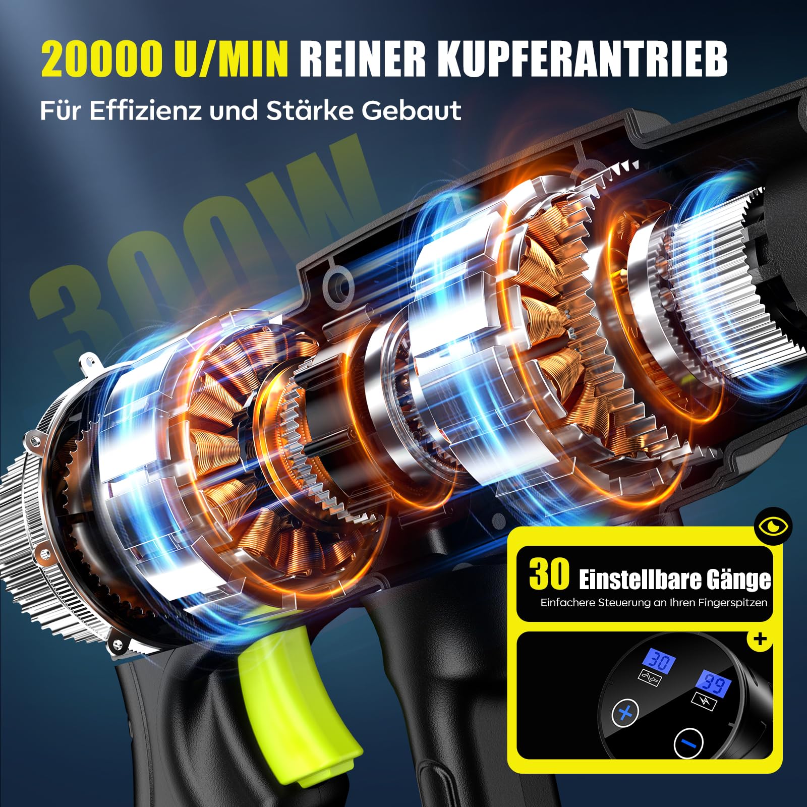 YKYI Akku Hochdruckreiniger - 7m Schlauch, 6-in-1 Düse & 30 Druckstufen, mit 21V Akku, 1200 PSI Portable Pressure Washer für Auto, Garten, Fenster & Camping