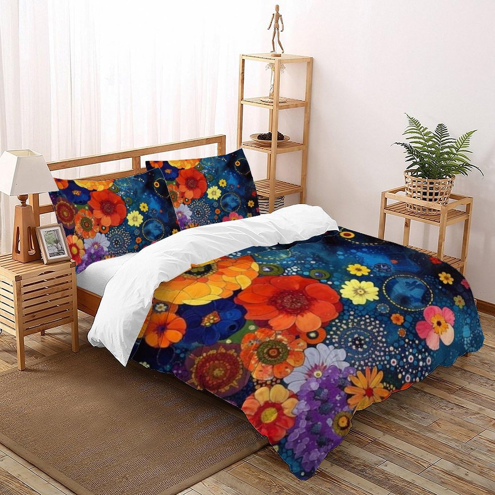 Housse de couette King fleurs colorées microfibre 220x240cm
