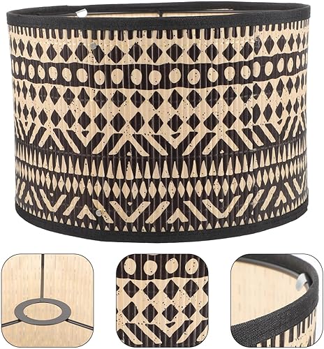 Miniatura 5 de DOITOOL Pantalla de lámpara de bambú con patrón de plantas verdes, pantalla de lámpara de lámpara de estilo japonés chino cubierta de luz para mesa