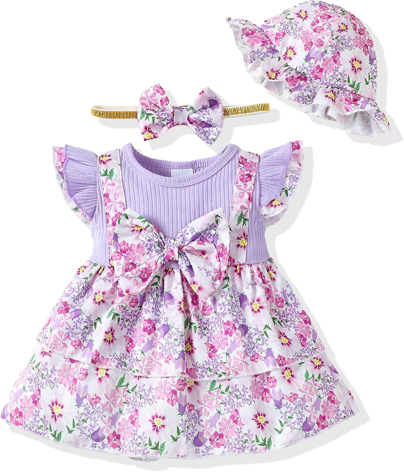SUNNY PIGGY Baby Girl Clothes Newborn Infant Flower Girl Dresses Summer Outfit 0 3 6 9 12 18 24 Months Overall Skirt Set