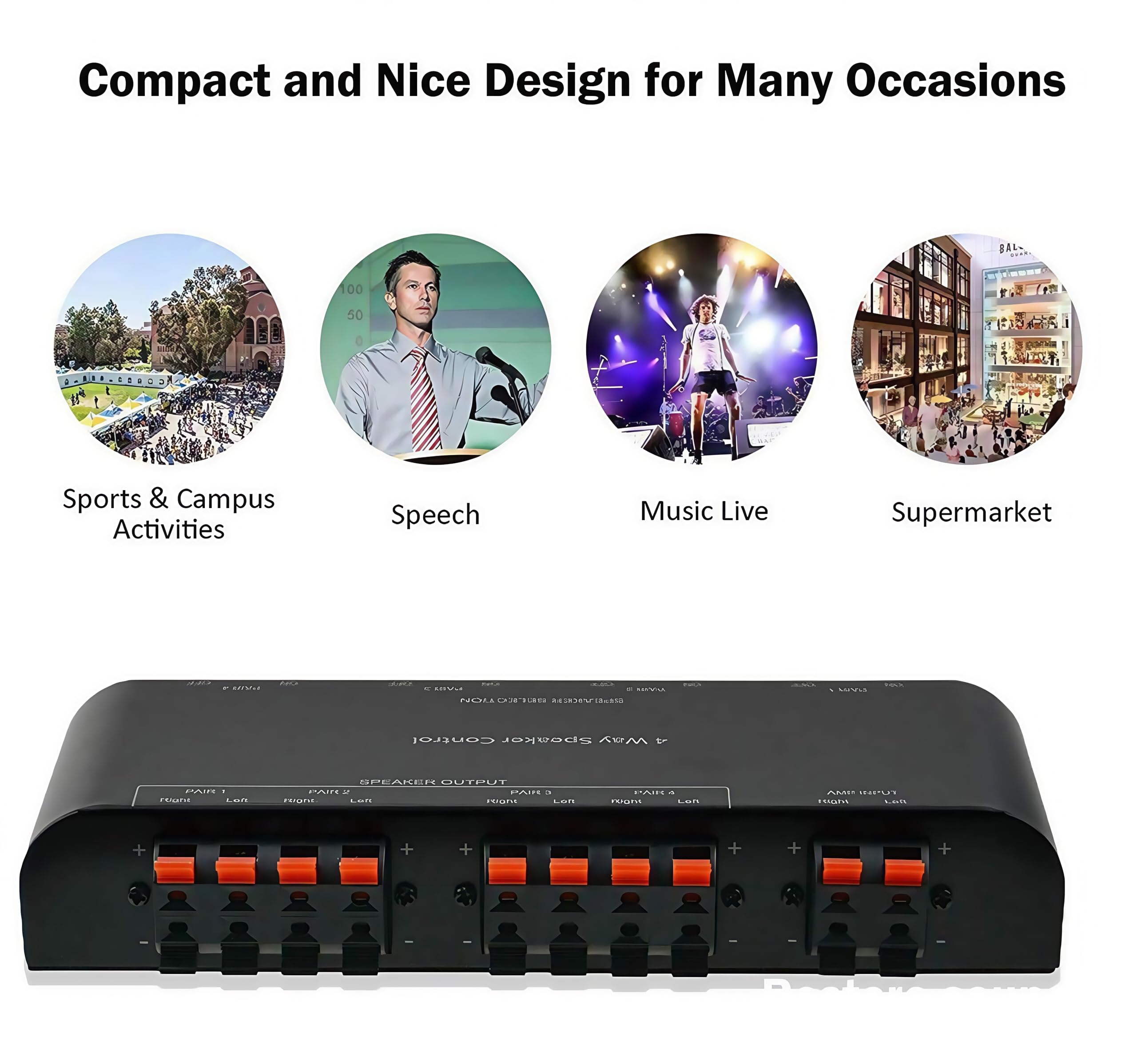 Selettore Switcher per 4 canali con morsettiera 200W RMS Max 100W commutabile, nero
