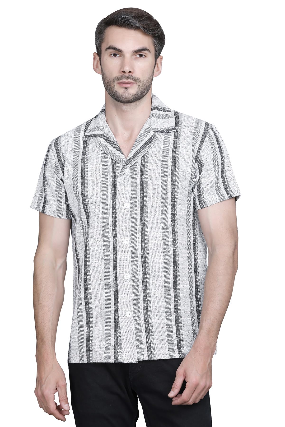 REFUEL Trendy Summer Front Open Men's Shirt(White2)-L