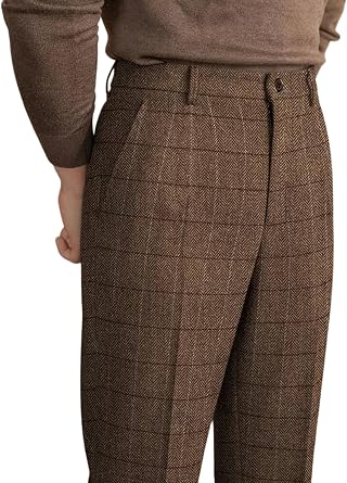 Solovedress Men's Classic Suit Trousers Business Straight Fit Checked Trousers for Formal Occasions
