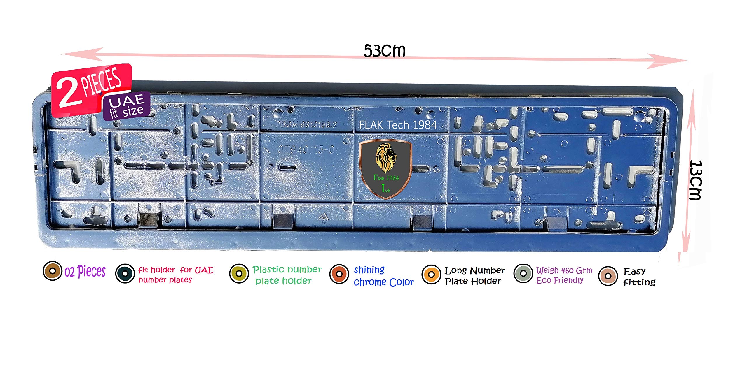 FLAKTech Straight Frame Long Chrome Premium Auto License Plate Rust Proof Universal Fit for All Cars Truck SUV (02 Pieces)