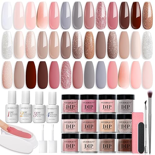 AZUREBEAUTY 31 Pcs Dip Powder Nail Kit, 20 Colors Glitter