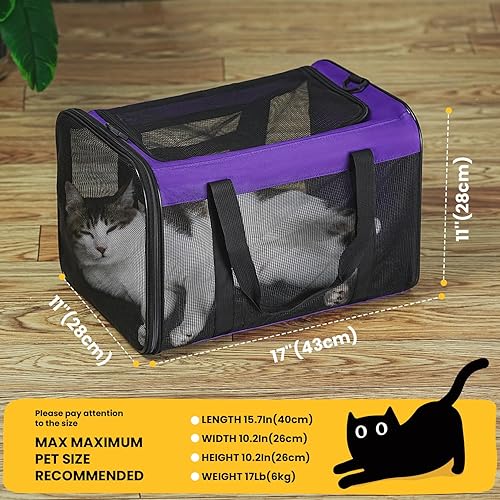 Vista 2 de Bolsa transportadora para gatos, transportador de mascotas de lados suaves para perros con malla de 4 lados, transportador de transporte de gatos