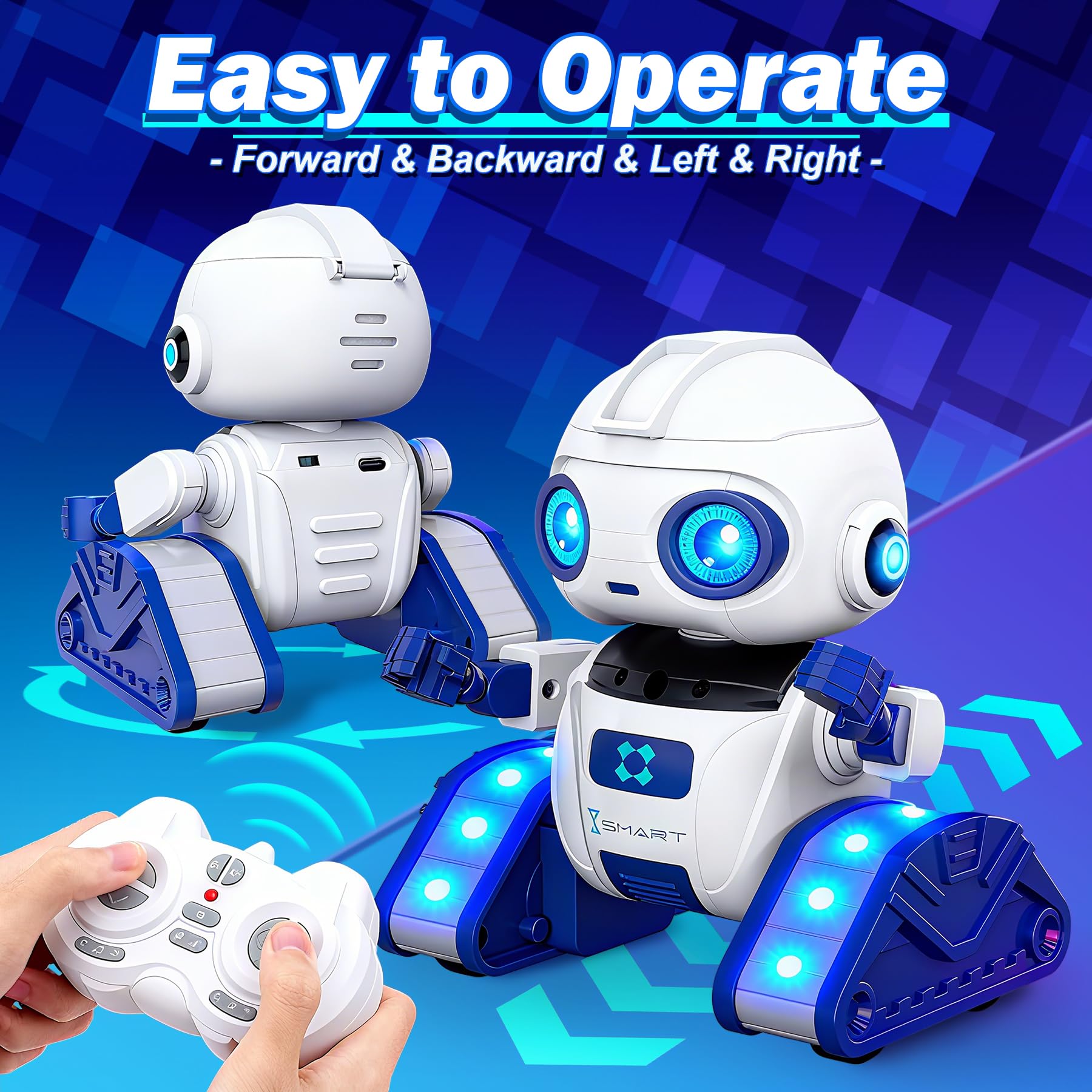 Ophy Roboter Kinder Spielzeug, wiederaufladbar und projizierbar, RC-Roboter mit LED-Augen und Musik, RC-Spielzeug mit Gestensensor für ab 3 4 5 6 7 8 9 10 Jahre Jungen und Mädchen Geschenk
