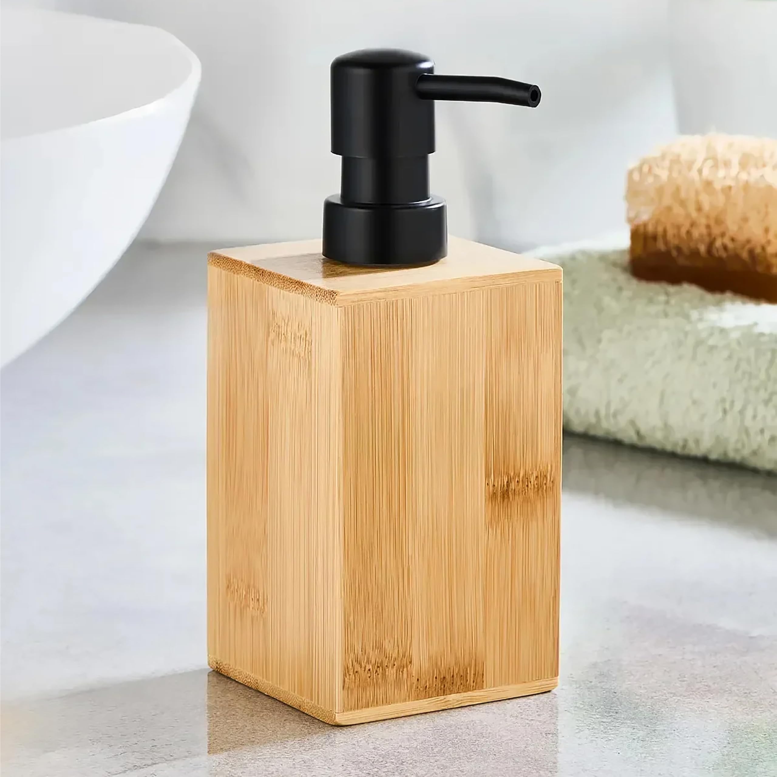 Promosyonca Bambu Sıvı Sabunluk, Modern Siyah Pompalı, 17x7x7 cm