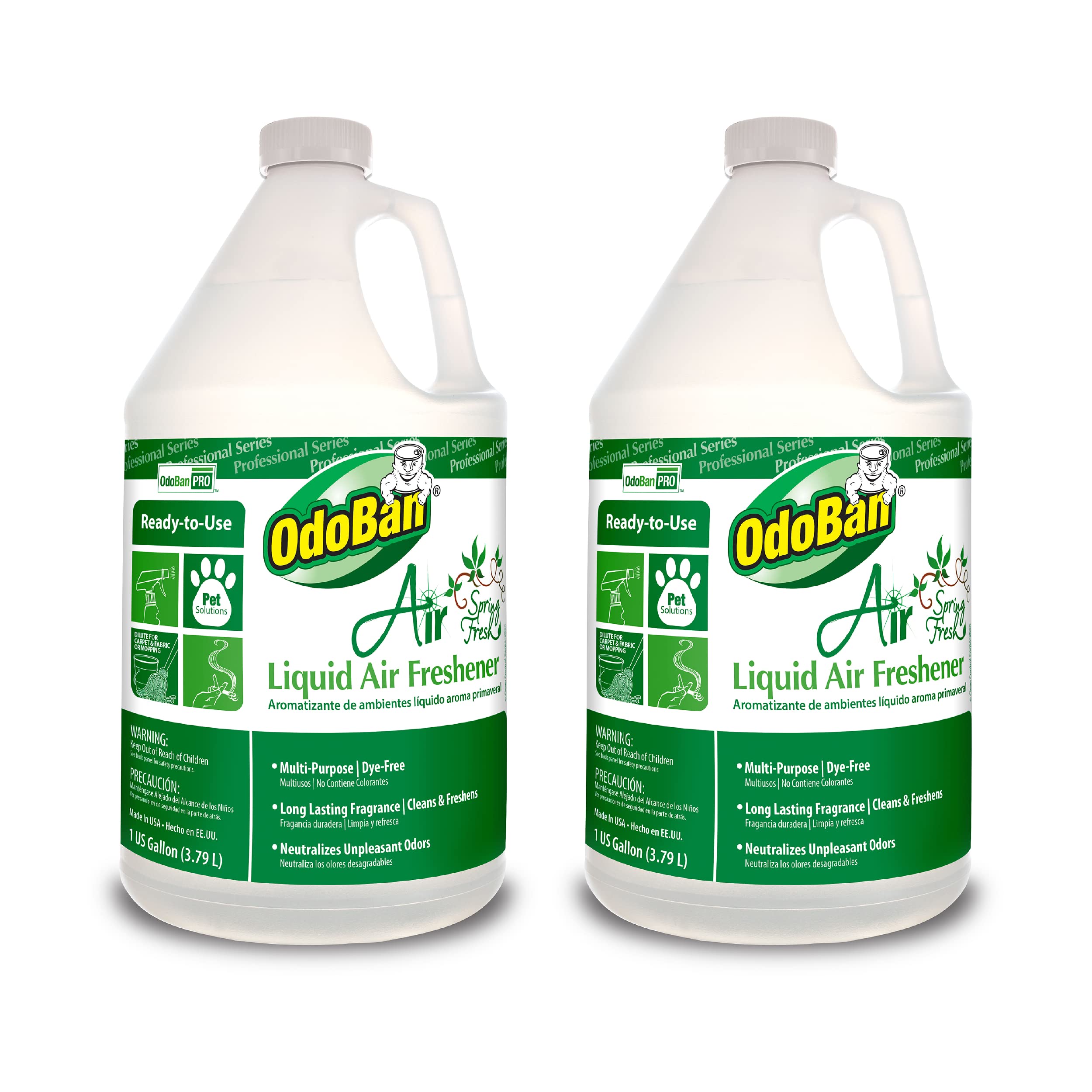 OdoBan Professional Series Ready-to-Use Air Spring Fresh Liquid Air Freshener, Made in the USA, Spring Fresh Scent Clear, 2-Pack, 1 Gallon Each