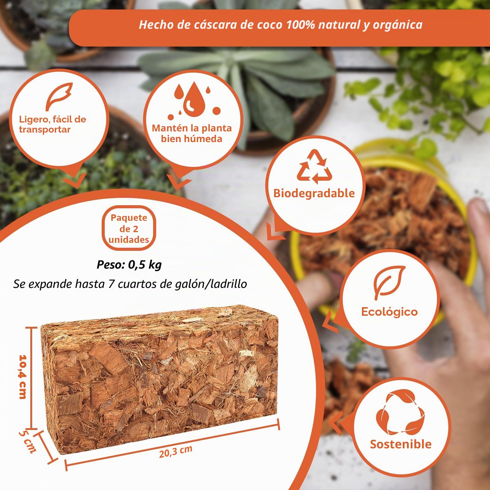 Riare Sustrato de chips de coco para plantas, sustrato de coco de alta expansión, mantillo de cáscara de coco para flores de jardín, hierbas, plantación (2)