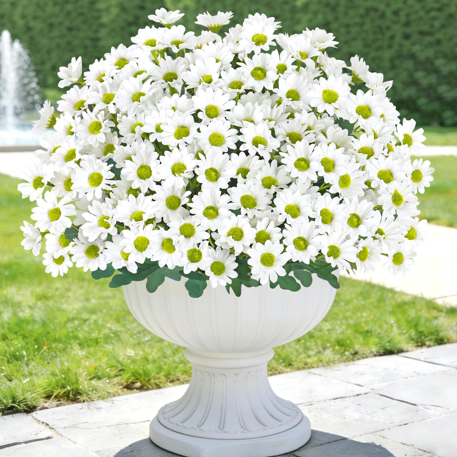 KHOYIME Artificial Mums Flowers for Outdoors 6 Bundles Fake White Daisy Faux Silk Floral Plants Look Real Decoration for Outside Indoor Planter Home Wedding Garden Front Door Porch image 4