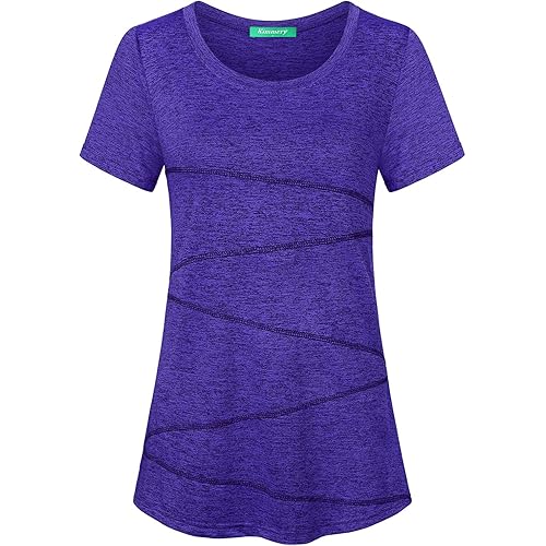 Kimmery Workout Tops for Women Short Sleeve Shirts for Women Quick Dry Line Decor Yoga Tops