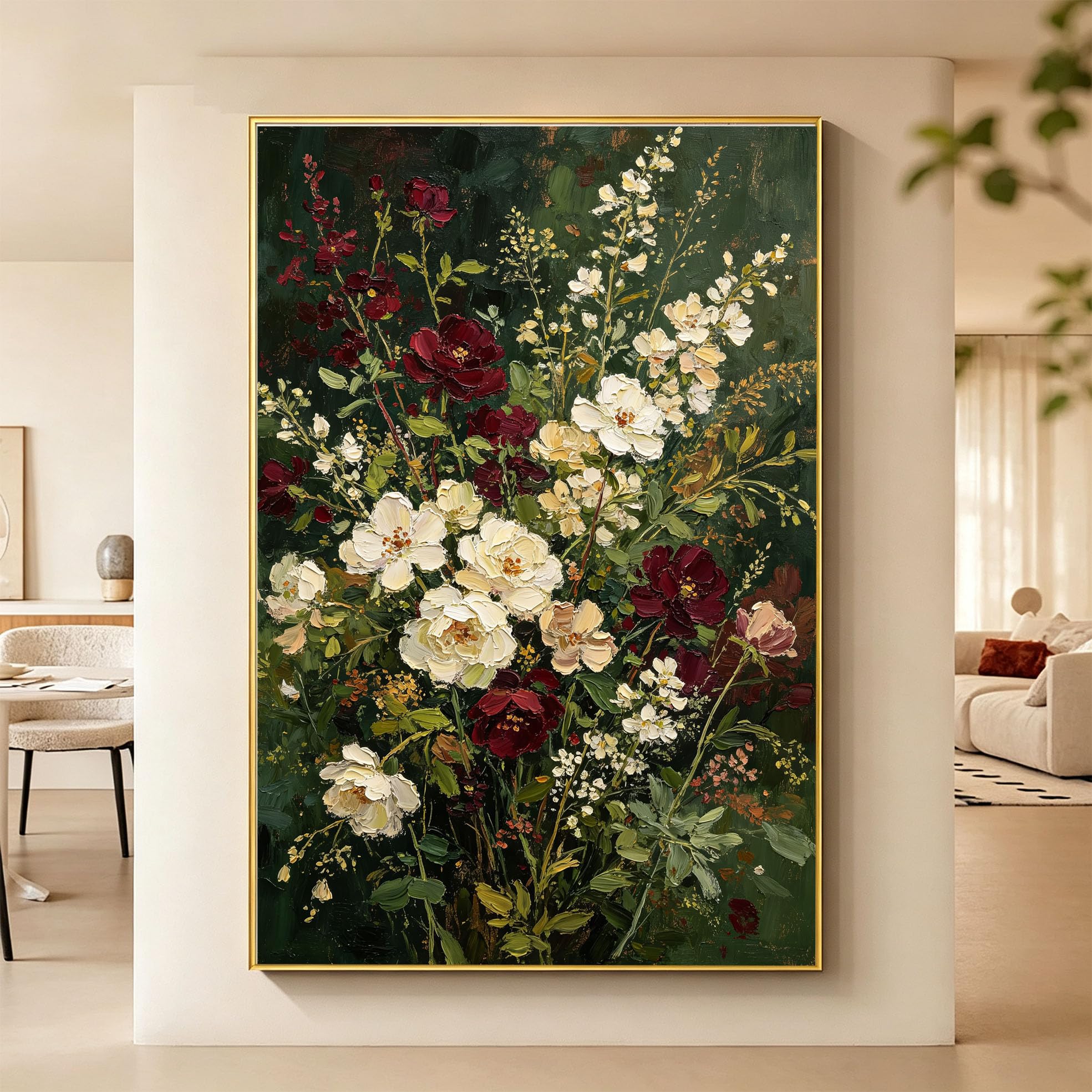 Großes Leinwand Ölgemälde, Schlichtes Blumenmotiv, Rahmenloses Wandbild, 100% Handgemaltes Blumen Ölgemälde, Ästhetisches Botanisches Kunstwerk Für Wohnzimmer Und Schlafzimmer, 50 X 70 Cm (2