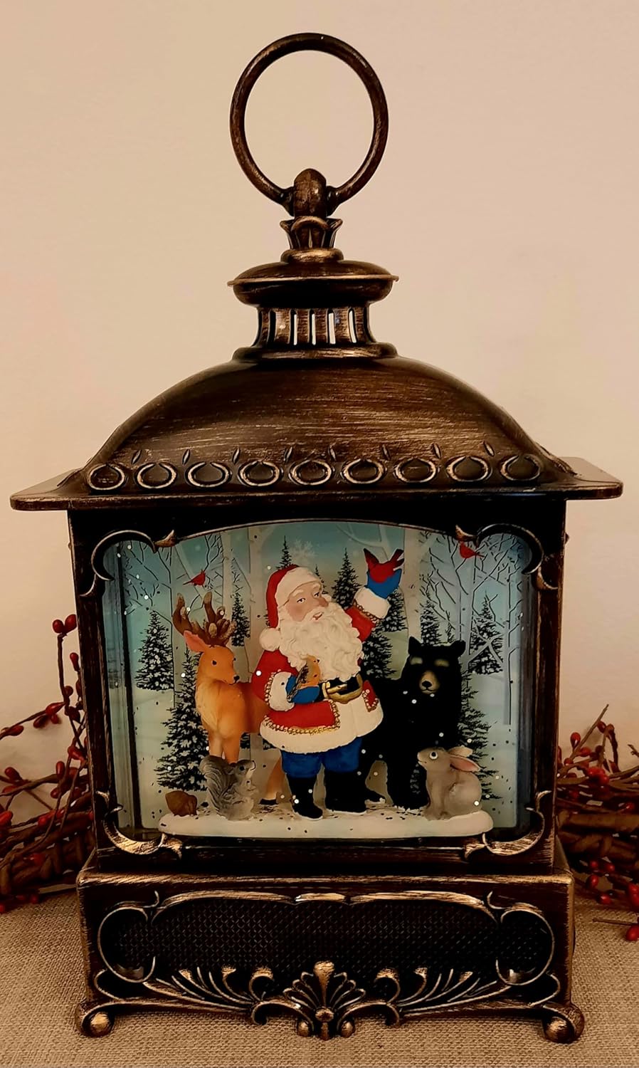 Lighted 12 Inch Christmas Water Lantern Snow Globe with Swirling Glitter Santa Scene