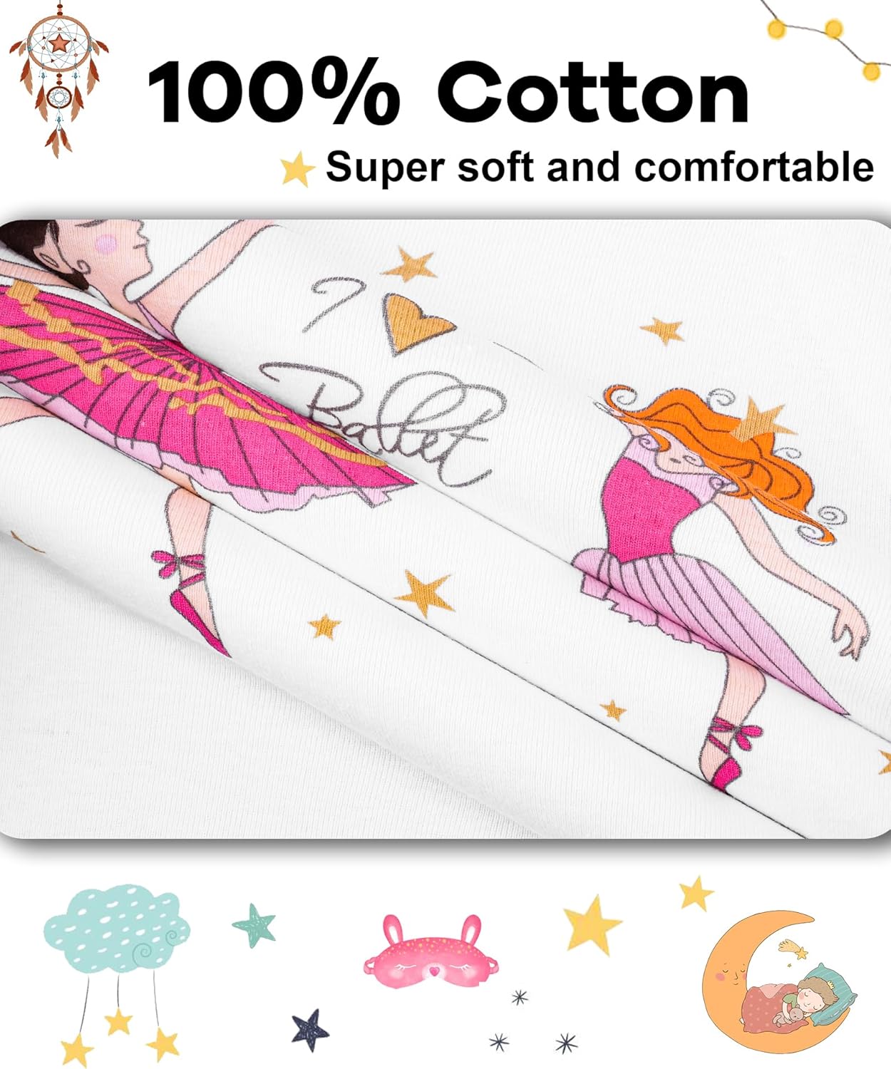 DAUGHTER QUEEN Girls Summer Pajamas Set 4 Pieces 100% Cotton Sleepwear Size 18 Months-12 Years - Image 5