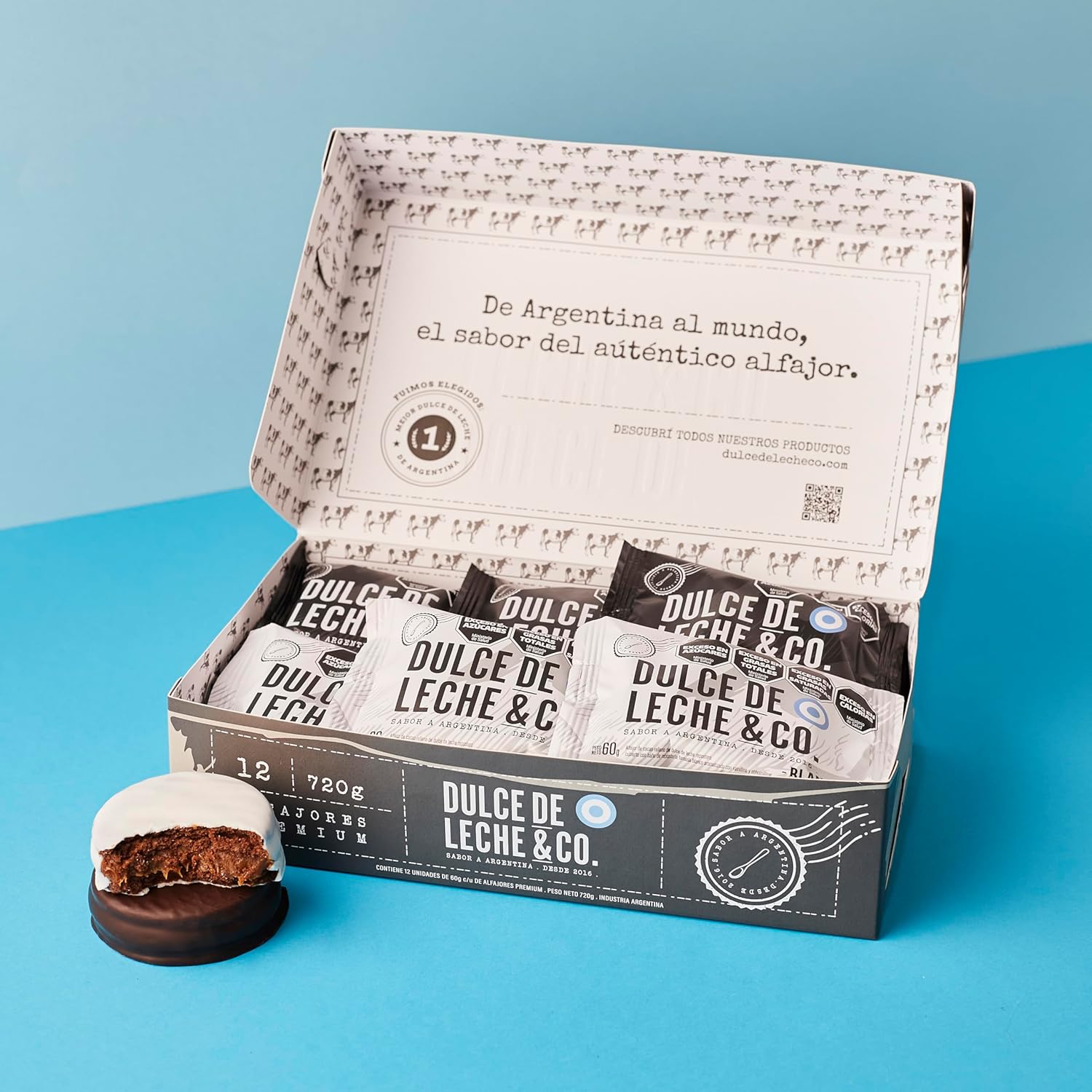 Dulce de Leche & CO. Alfajores Premium DDL&CO Box X 12 units. (Mixed) 6 Black and 6 White Chocolate - Made in Argentina (1)