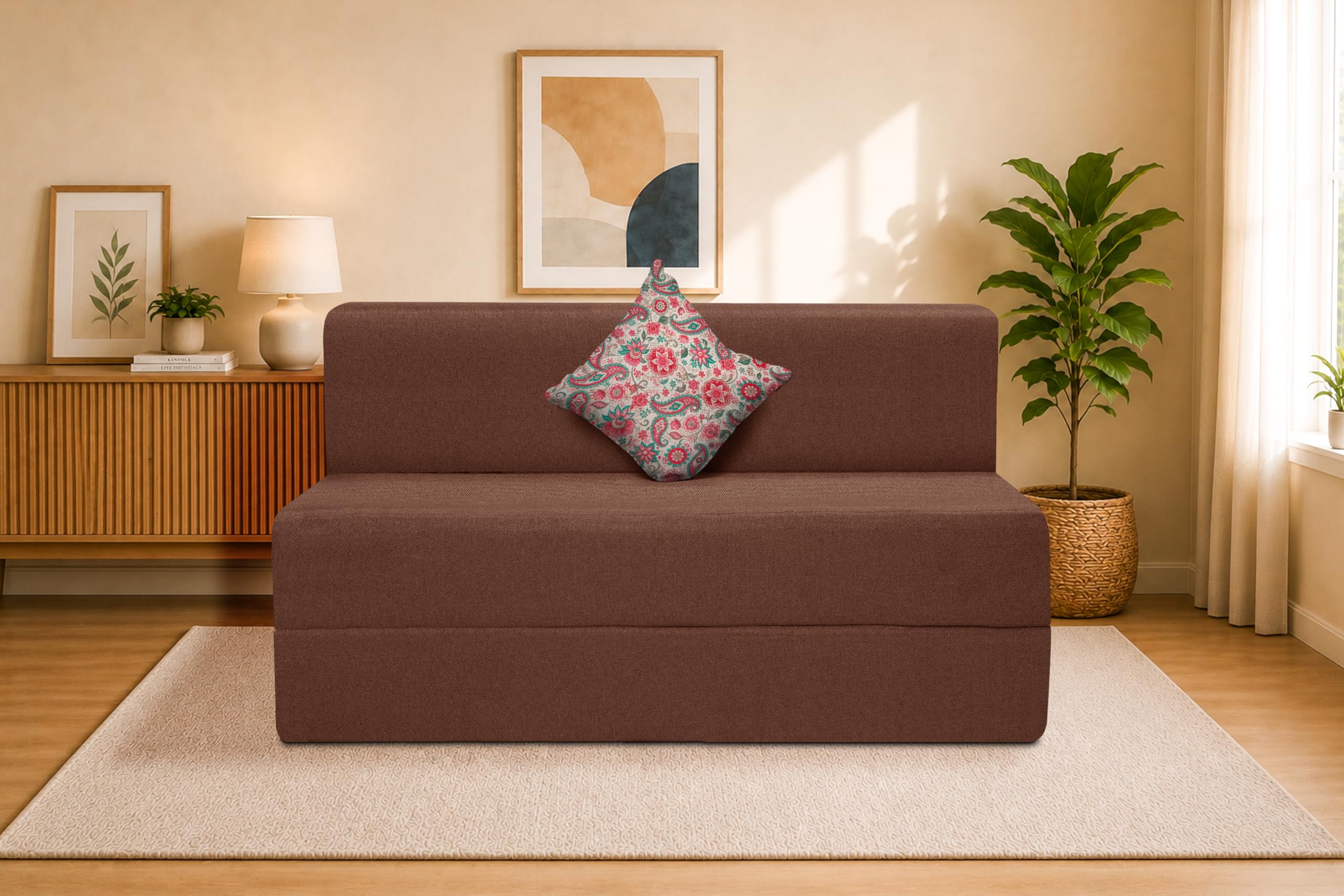 One Seater Sofa Cum Bed Jute Fabric 3 X 6 Ft| Space Saving Foldable Sofa Bed for Living Room & Guest Room | Comfortable Multi-Functional Furniture - Brown-image-29