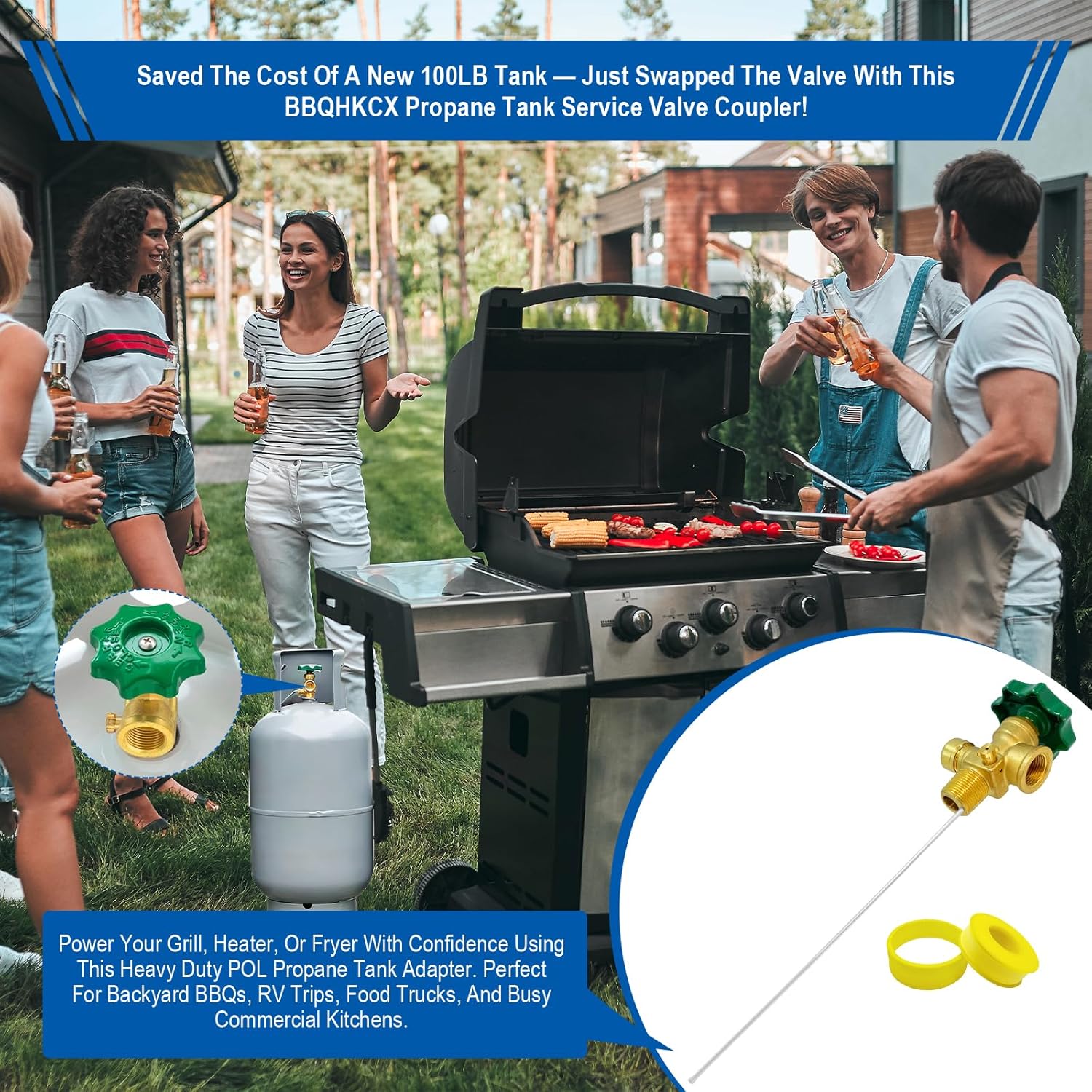 Propane Valve,100LB Propane Vapor Tank Service Valve Coupler with Manual & Automatic Bleeder Valve, POL Connection, Heavy Handle,10.2" Dip Tube–Fits for Grill,Heater,RV,Fryer,Outdoor Propane Setups.