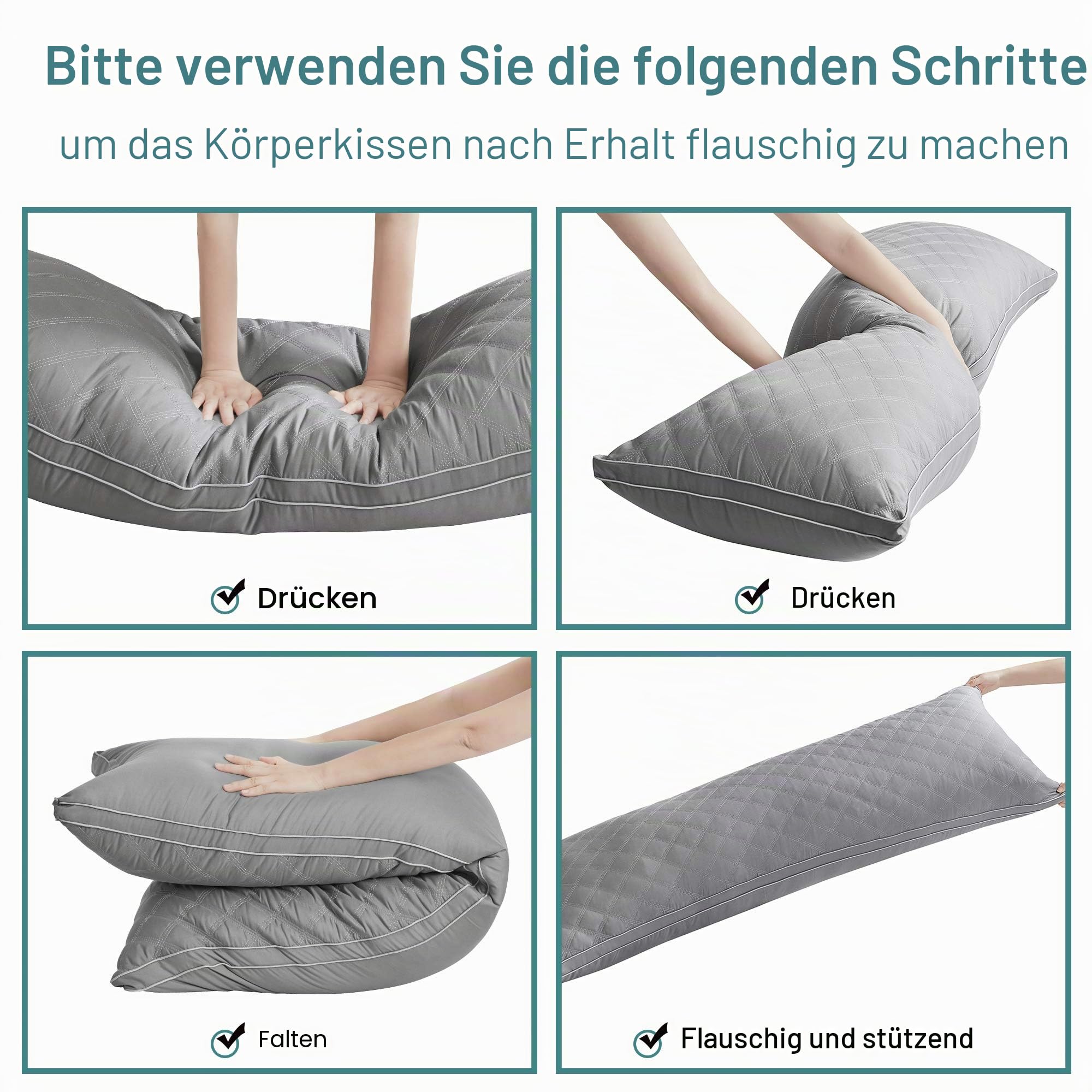 Oubonun Premium Seitenschläferkissen 53 x 137 cm – Langes Körperkissen mit anpassbarer Füllung – Gestepptes Body Pillow mit formstabiler Polyesterfüllung – Schlafkissen für Seitenschläfer