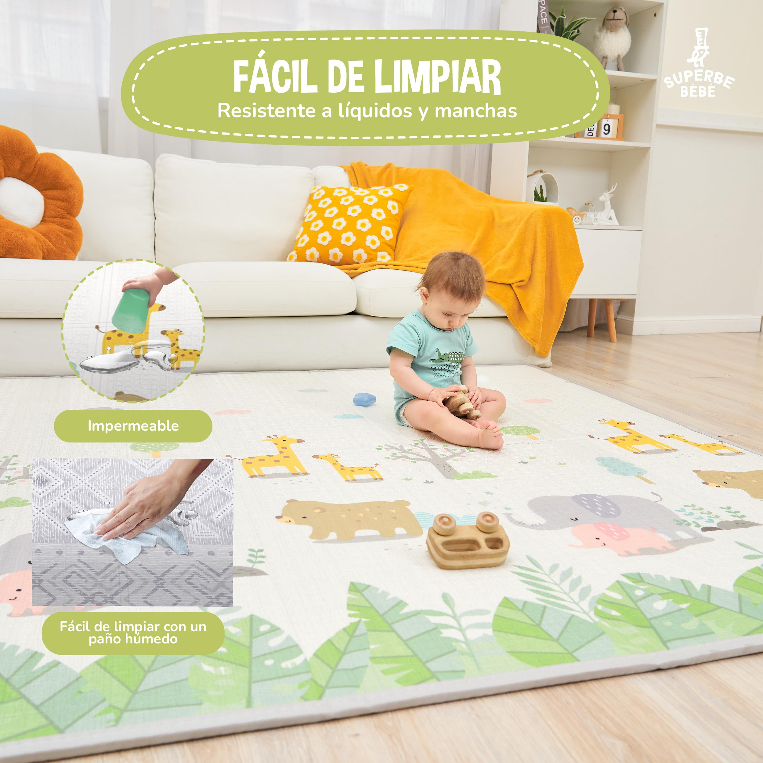 Alfombra Bebe Acolchada Plegable 180x200x1.5cm- Gimnasio Bebe - Manta De Juegos - Manta Actividades Impermeable Reversible - Tapete De Actividades - Gimnasio Infantil - Regalo Bebé