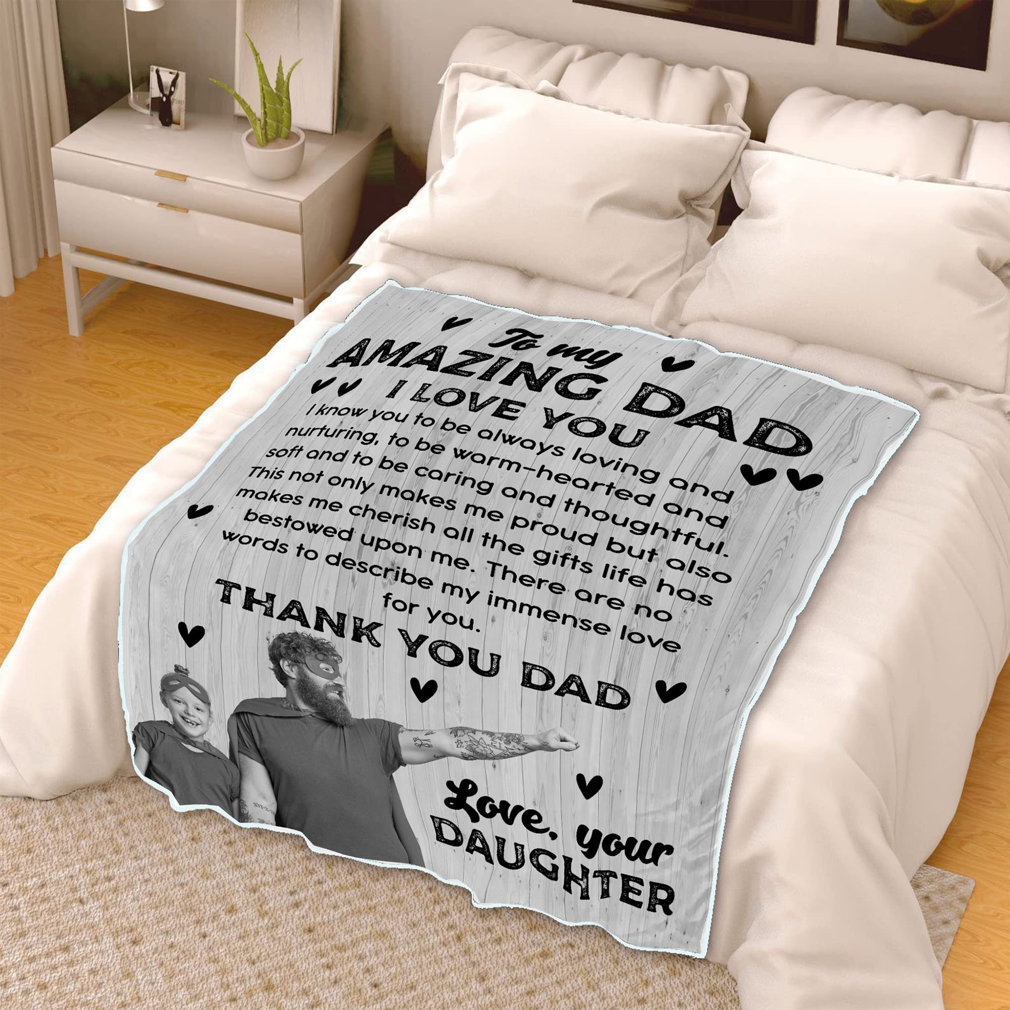 Personalized To My Dad Blanket From Daughter Lion My Loving Father I Love You Dad Father S Day Birthday Thanksgiving Christmas Customized Fleece Blanket