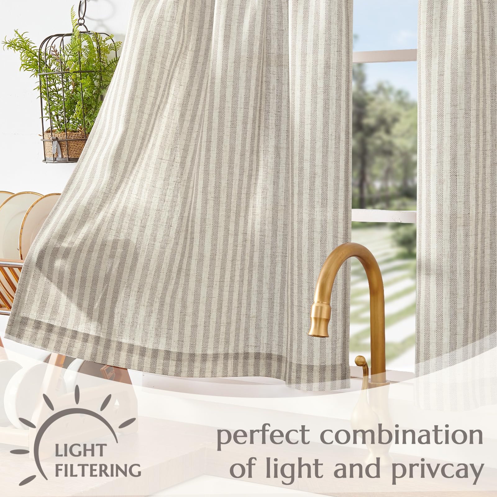 Amazon.com: jinchan Striped Linen Kitchen Curtains 30 Inch