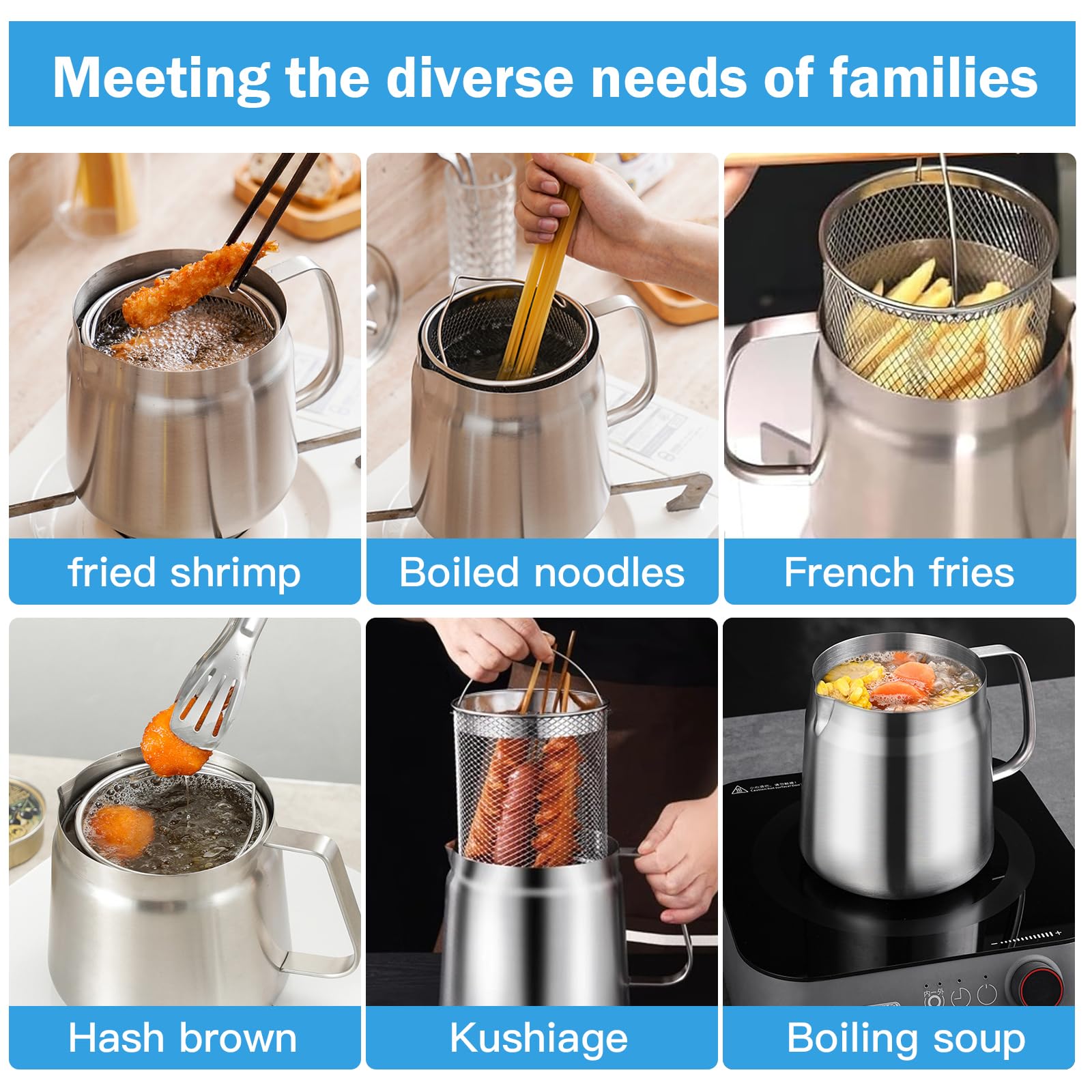 Nava Frituurpan - Geëmailleerde pan met deksel en zeef - 4 liter - 24,5 cm