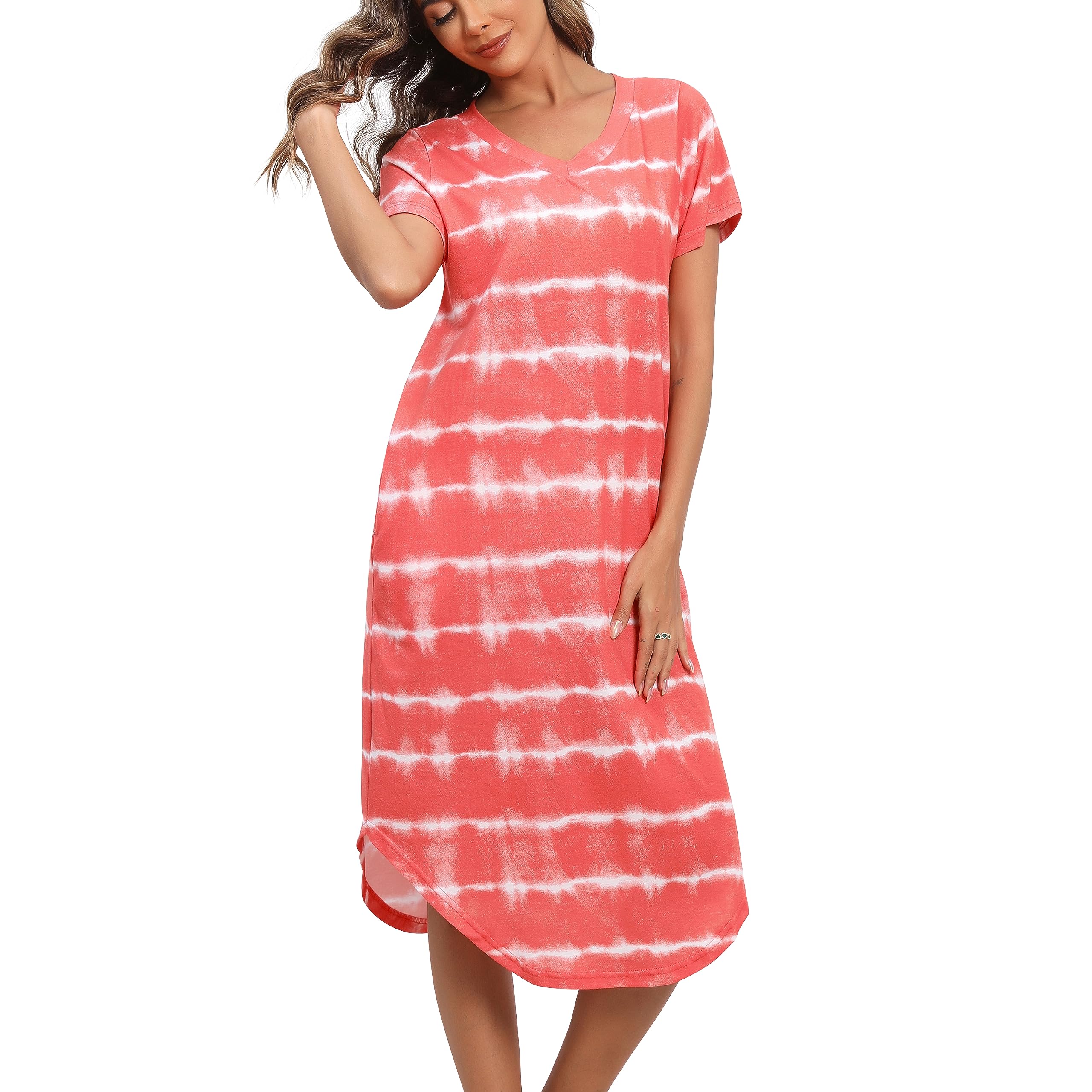 PNAEONG Nightgowns for Women Cotton Short Sleeve Long Nightshirts