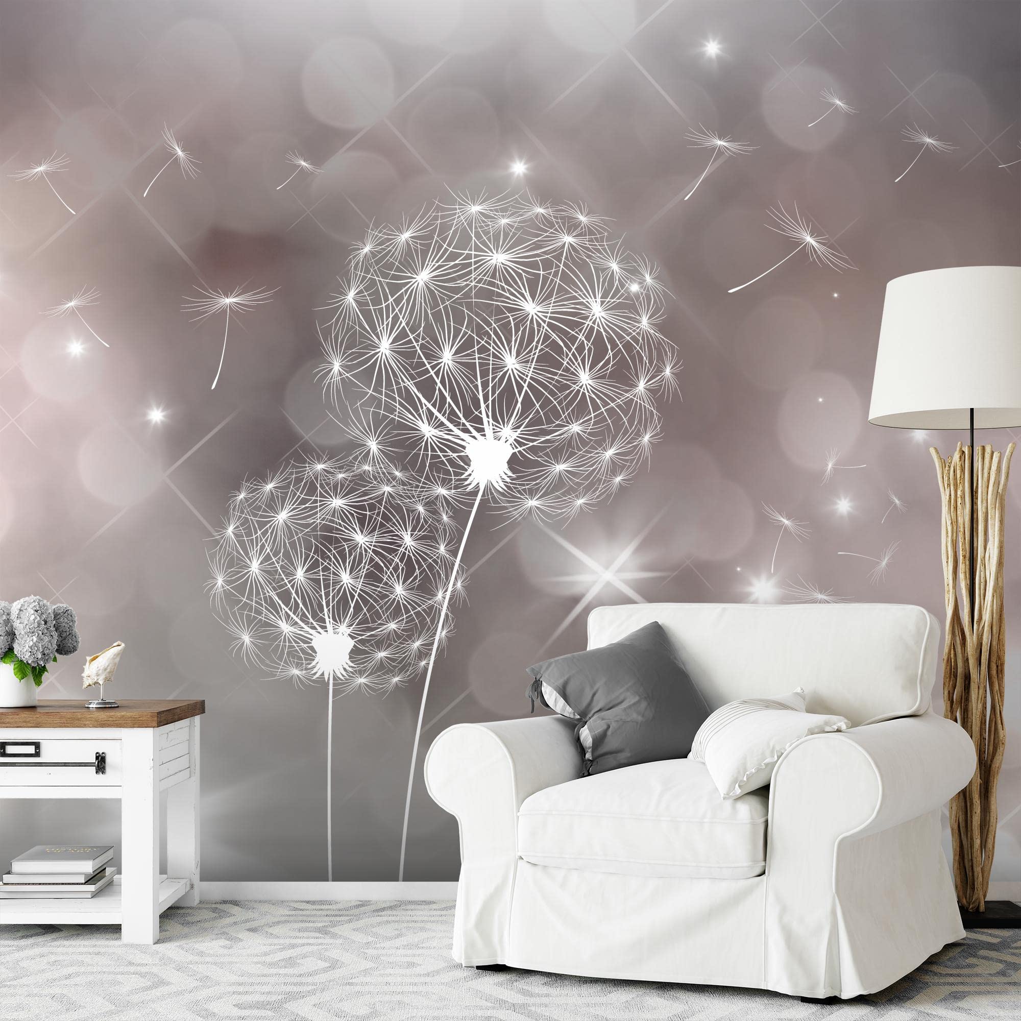 Runa Art Carta da parati fotografica 396 x 280 cm Denti di leone astratta | Vello Decorazione Murale Soggiorno Camera Da Letto | Manifattura tedesca | grigio Beige 9174012a