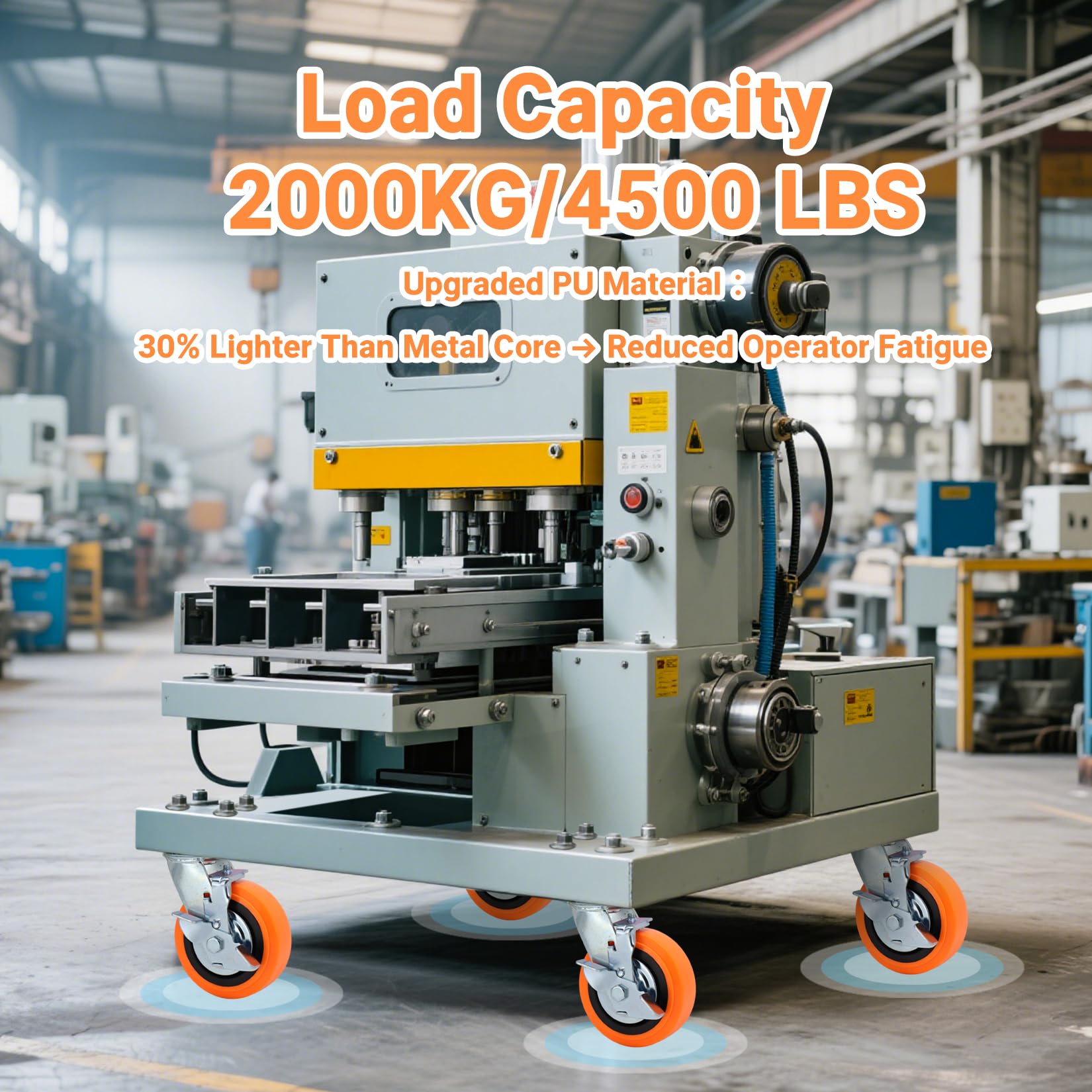 150mm Poliuretano Ruote per Carrello con Freno, Industriali Ruote per Carichi Pesanti Capacità 2000 Kg, Silenzioso, Resistente all'Usura Attrezzature Pesanti, Strumenti di Grandi Dimensioni