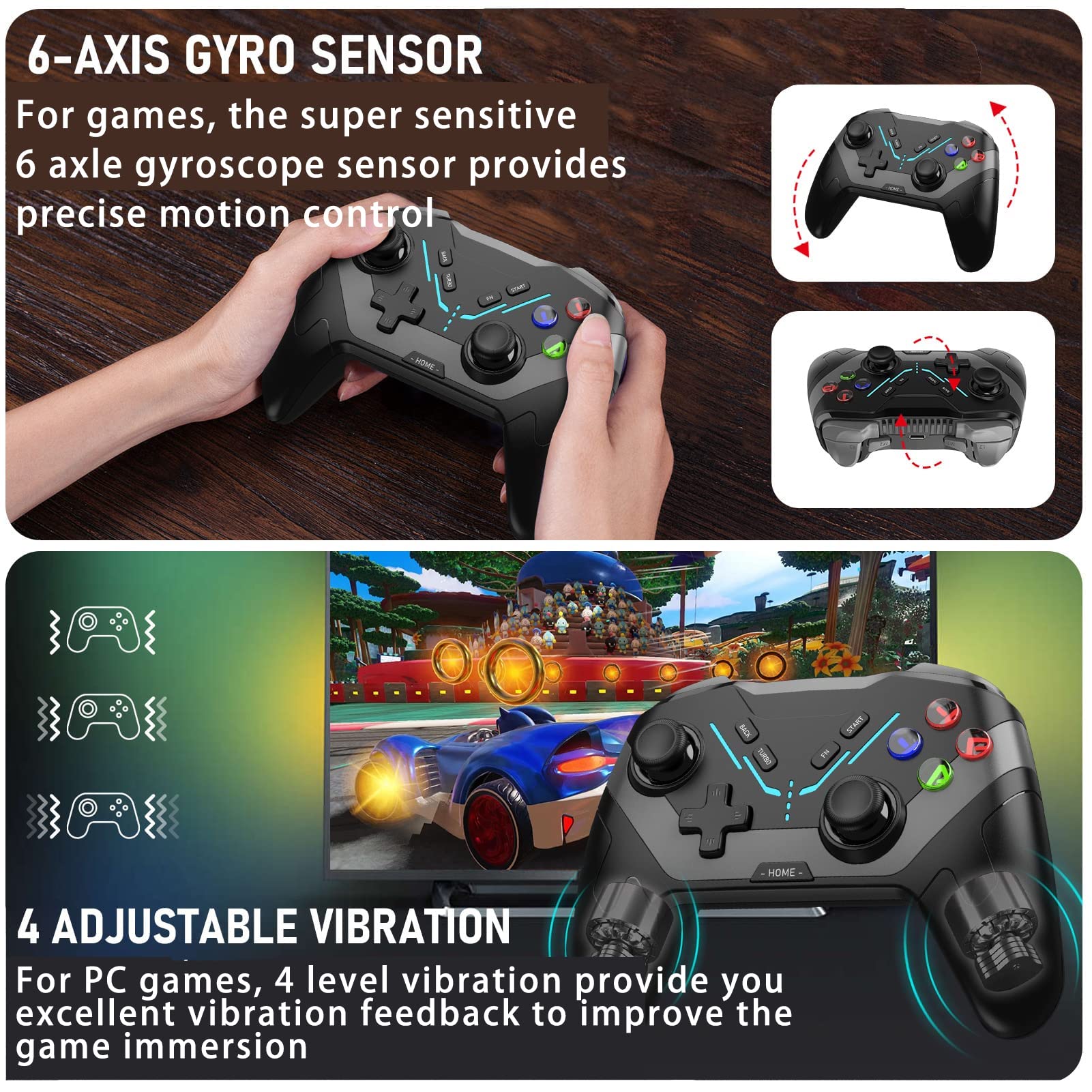 Shanrya Gamepad per PC, Controller Wireless Sicuro Programmabile per Il Giocatore della Sala Giochi