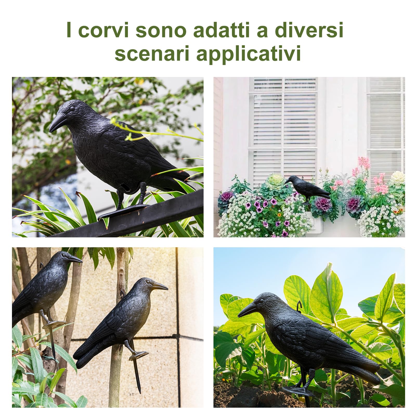 OFFO Mini Corvo Scaccia Piccioni,Spaventa Piccioni e Uccelli, Corvo Finto Anti Piccioni da Balcone e Giardino, Piccolo Dissuasore per Uccelli, 4 Pezzi