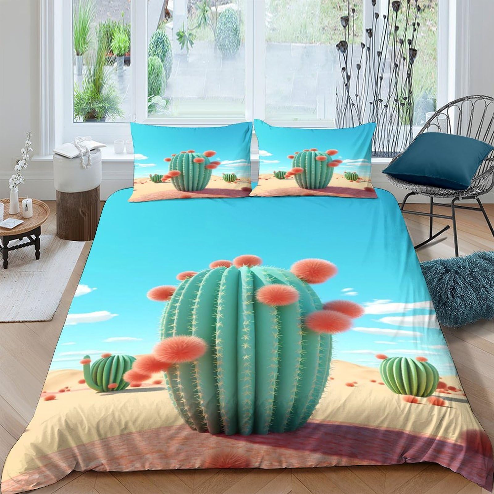 Ctjqhvkz Style-8 3D Printed Cactus Desert Fitted Sheet Microfiber Soft Breathable Succulent Bed Cover For Bedroom Guest Room Decor Single（135X200cm）