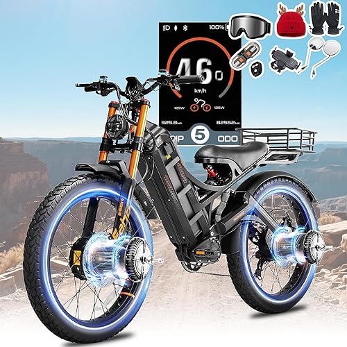 eAhora Romeo Pro 3/2 [2026] 46-50 Mph Electric Bike for Adults, Peak 5600W Dual Motor Ebike, 60V/52V 80Ah/70Ah 250 Miles Long Range E Bike, 26”*4.0 Fat Tire Air Full Suspension Off-Road E-Bike