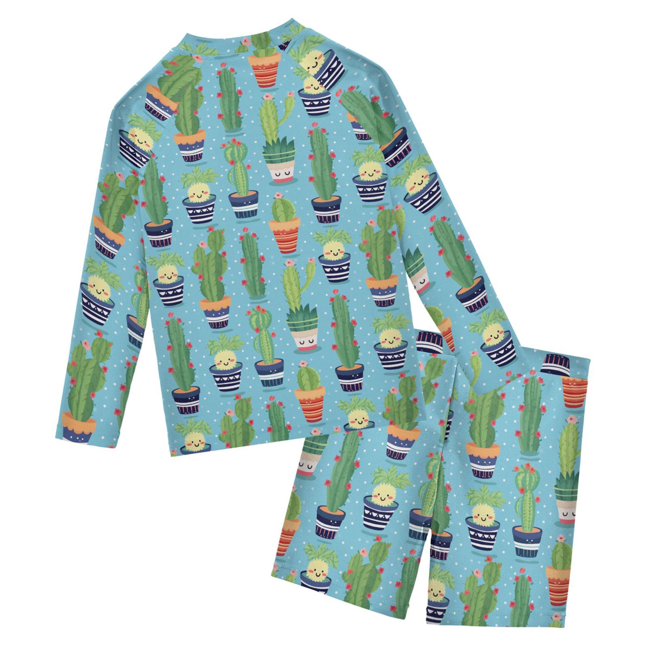 Cactus Cute Boys Rash Guard Swimsuits Set for Boys Long Sleeve Swim Shirts Bathing Suits with Trunks B0402402