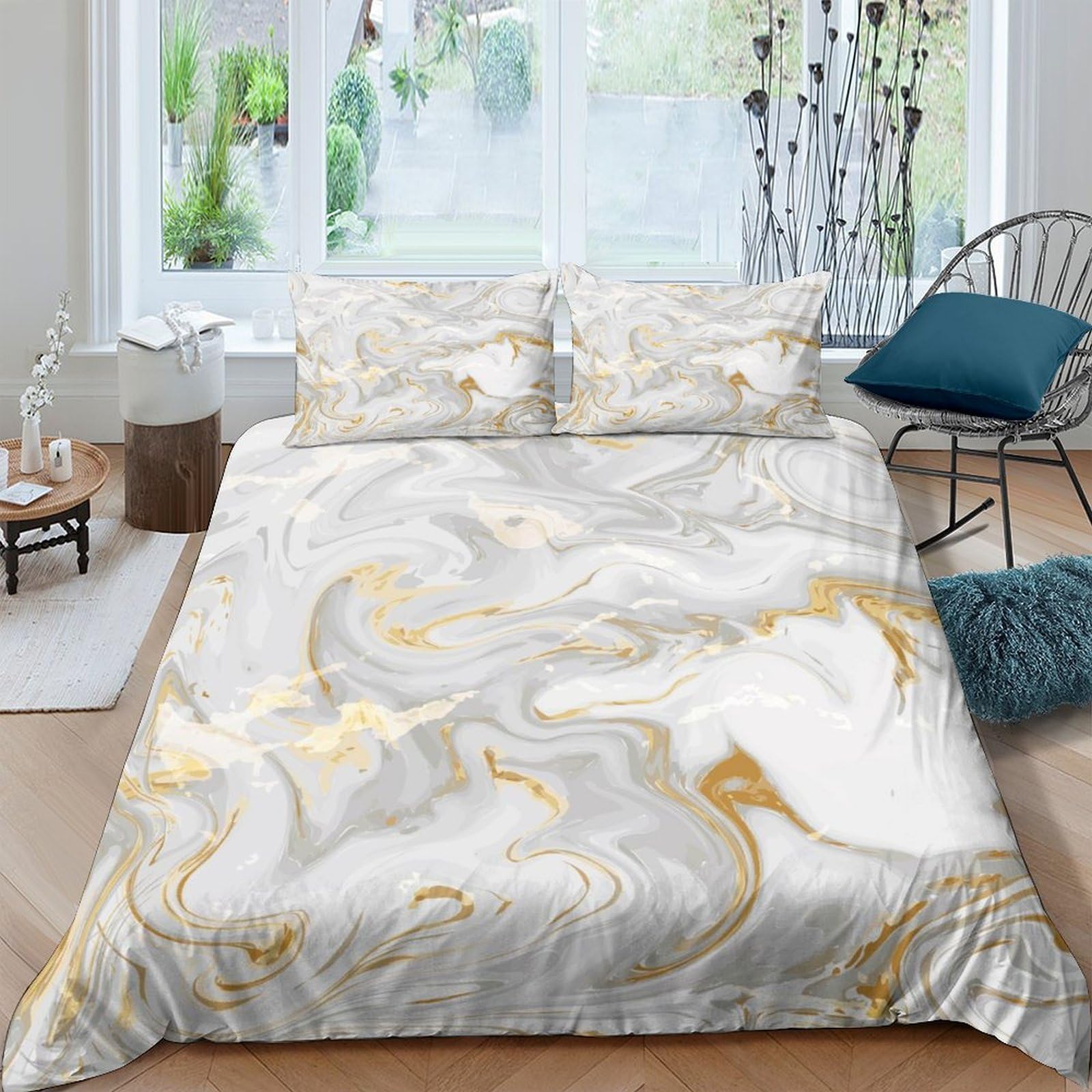 Ctjqhvkz Style-1 3D Printed Marble Gold Vein Fitted Sheet Microfiber Soft Breathable Abstract Pattern Mattress Cover Bedroom Decor Single（135X200cm）