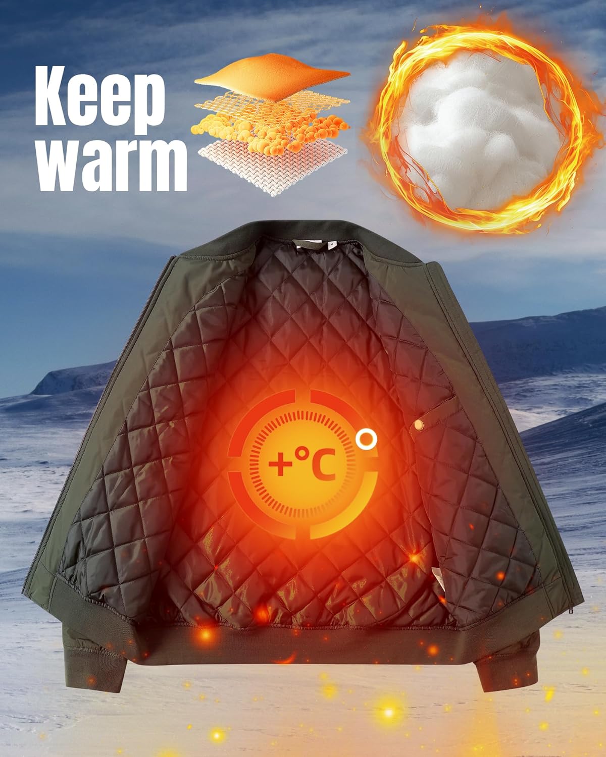 33,000ft Men's Bomber Jacket Waterproof Zip Up Windbreaker Quilted Padded Lightweight Warm Casual Spring Fall Winter Coat - Image 2