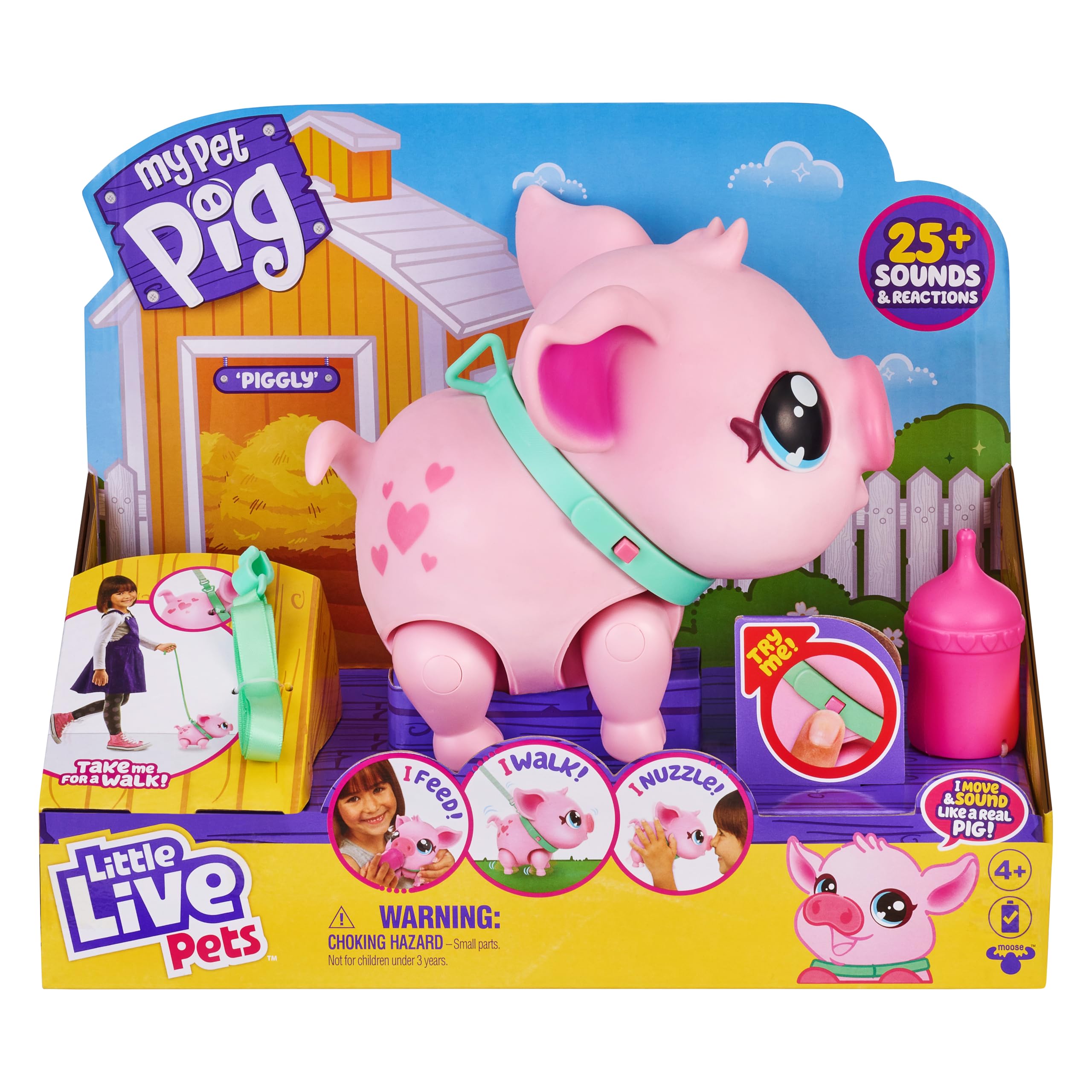 Little Live Pets My Walking Pig cerdita interactiva, Suave y Alegre Que Camina, Baila y te acaricia con la Nariz. Más de 20 Sonidos y reacciones. Pilas Incluidas. A Partir de 4 años.