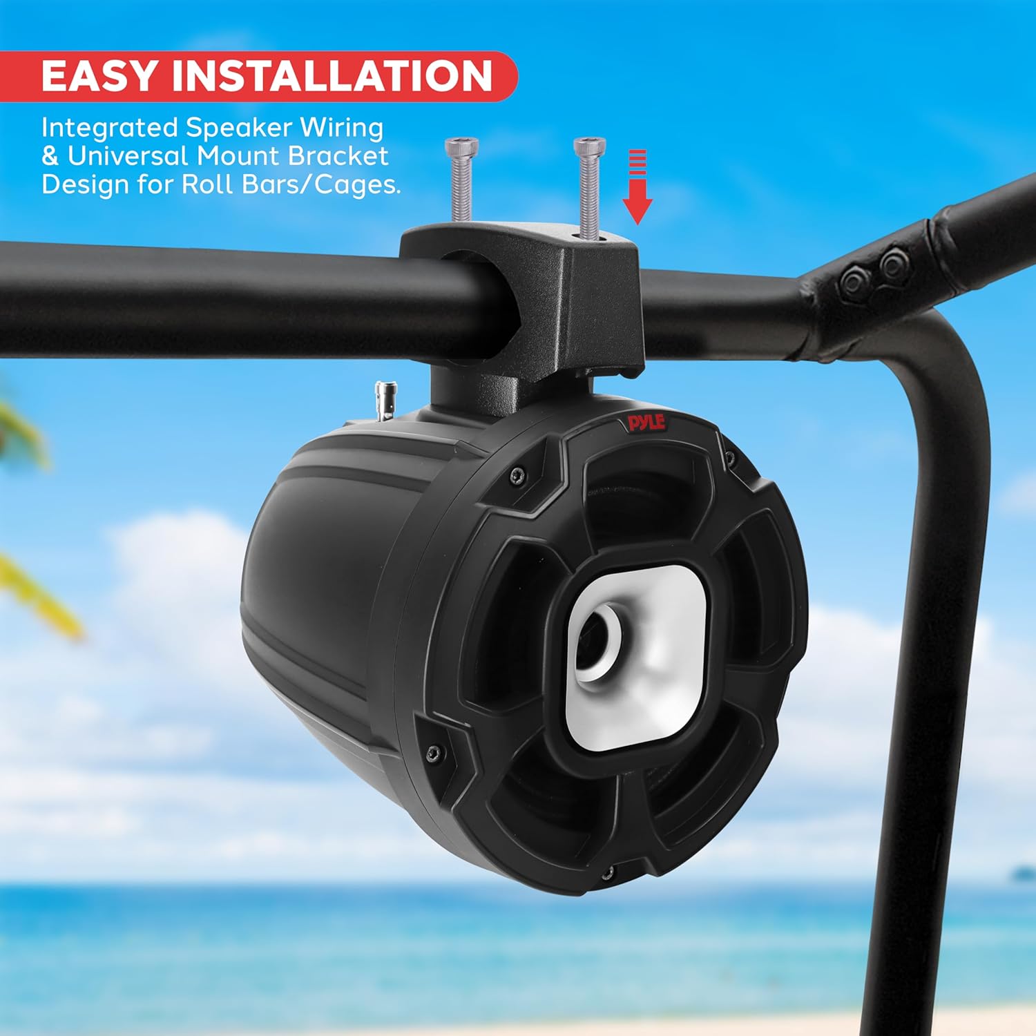 Pyle Waterproof Speakers Setup, 6.5" Outdoor Speaker Pair with 1300 W Power, UTV Sound for Off-Road Use, Marine Setup for Boats, Wired Audio System for ATV and All-Terrain Entertainment