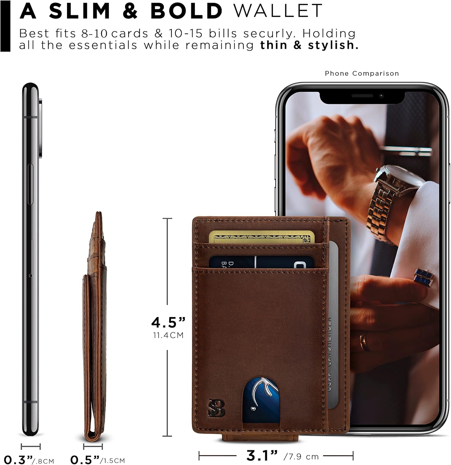 SERMAN BRANDS Front Pocket Wallet with Money Clip Magnetic. Bifold Minimalist RFID Leather Wallets for Men Slim Card Wallet - Image 6