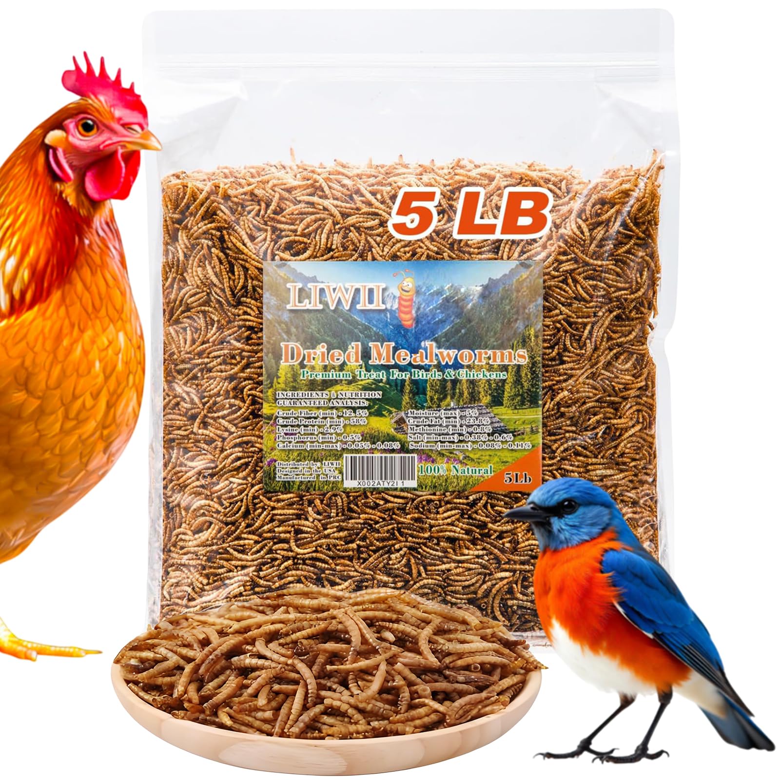 Dried Mealworms - 5 LBS - 100% Natural Non-GMO High Protein - Bulk Mealworms for Wild Birds, Chickens, Pet Treats & Reptile Food