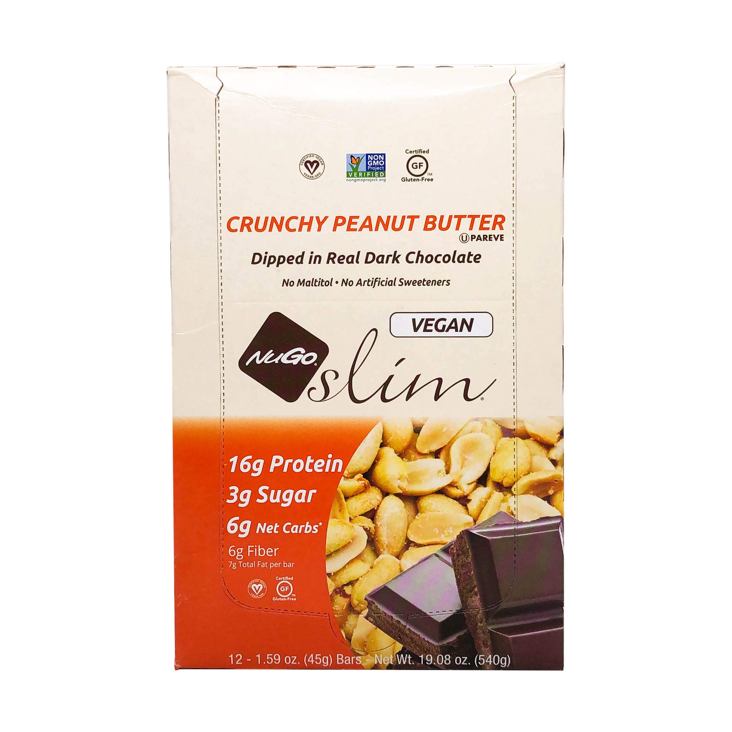 NuGoCrunchy Peanut Butter Flavored Protein Bar, Slim, Vegan, Kosher, Gluten Free, 1.59 Ounces (Pack Of 12)