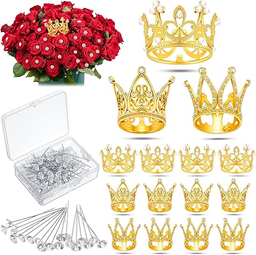 Sureio 115 piezas de accesorios para ramo de flores, incluye 15 piezas de decoración dorada para tartas, coronas para arreglos florales, 100