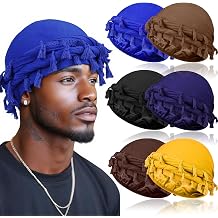 6 Pack Satin Lined Turban for Men, Silky Pre-Tied Head Wraps Hair Protection Sleep Cap for Waves, Braids