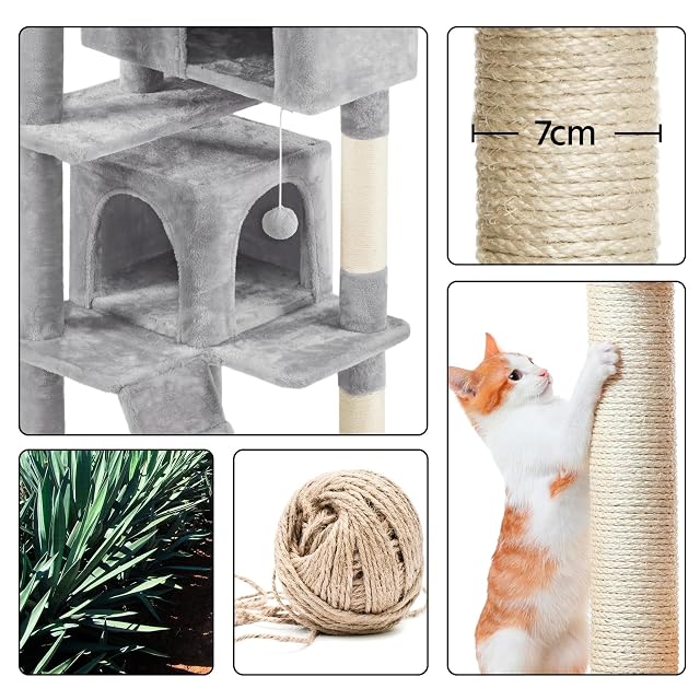 Foto 5 de 8 de Yaheetech Árbol Rascador para Gatos 178cm Torre para Mascota Gris Claro