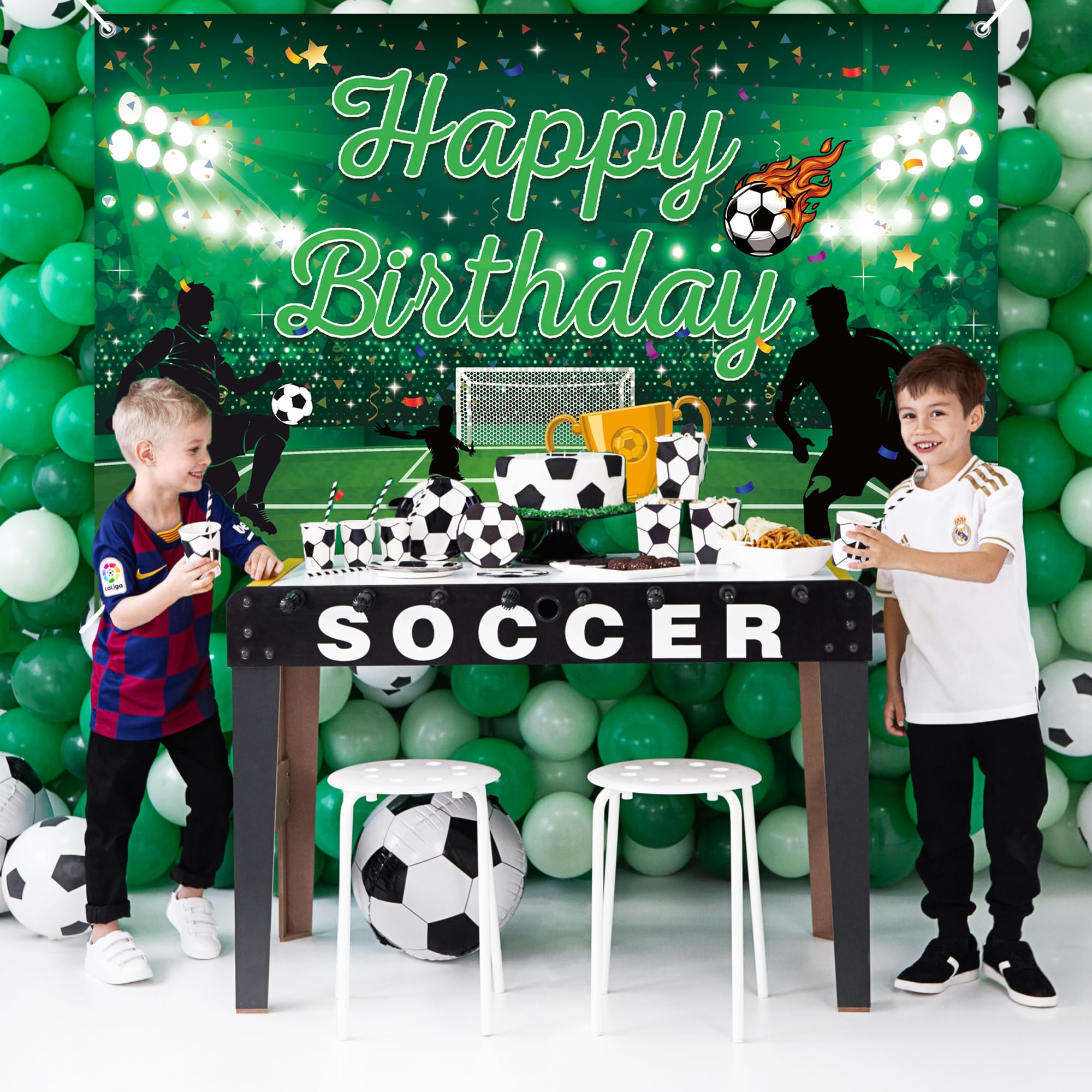 Striscione Di Compleanno 8 Anni A Tema Calcio - Grande Sfondo Sportivo Per Ragazzi E Decorazioni Festa - 3