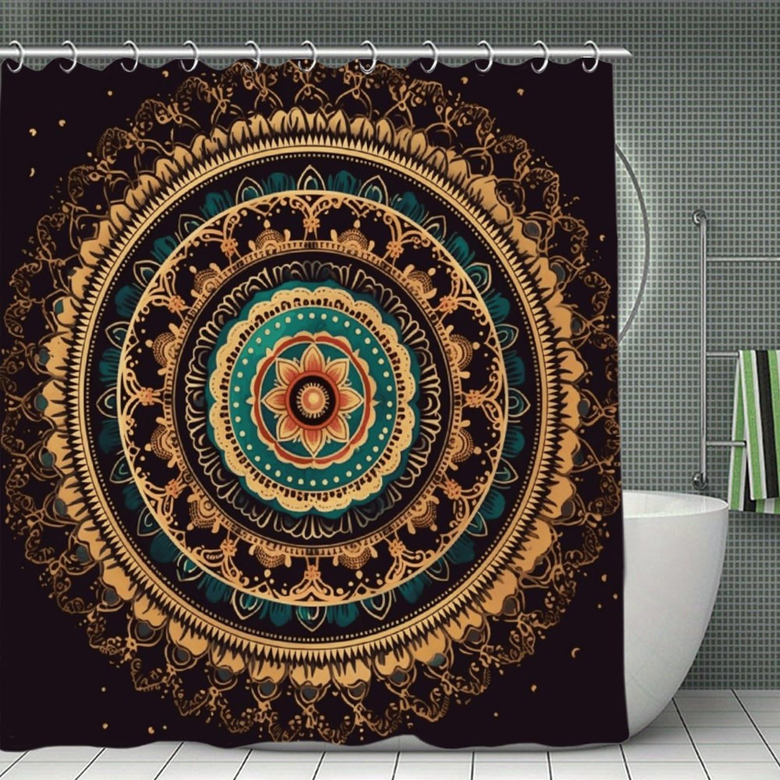 VstaDank Mandala Shower Curtain Waterproof Bathroom Curtain with Hooks Luxury Weighted Bath Curtains for Bathtubs Showers Room Dividers Decorative Shower Curtains 71x71 in