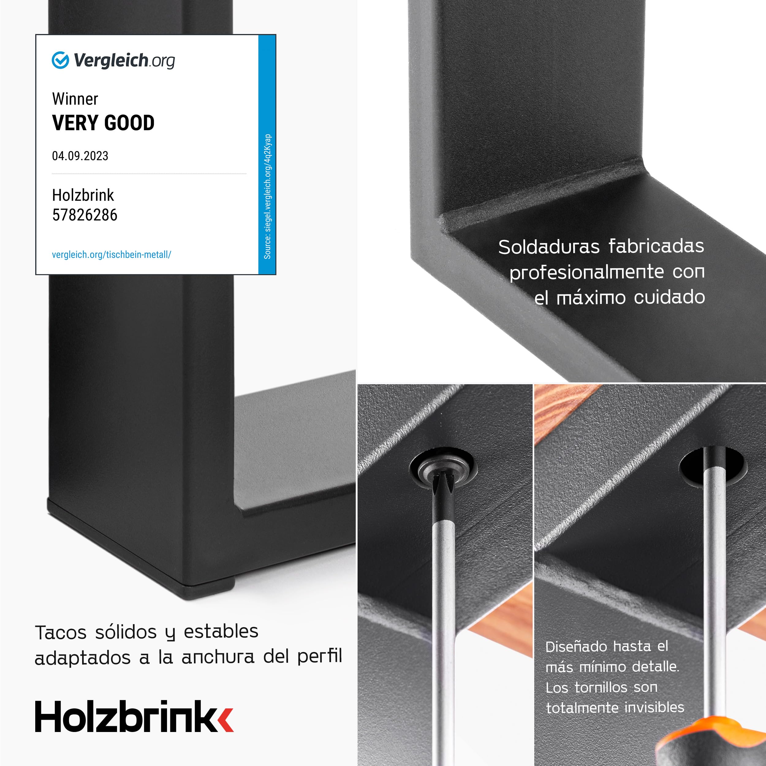 HOLZBRINK Pata para Escritorio, Patas rectangulares de Metal, 60x20 mm, Perfil 50x72 cm, Negro, 1 Unidad, HLT-01-E-II-9005
